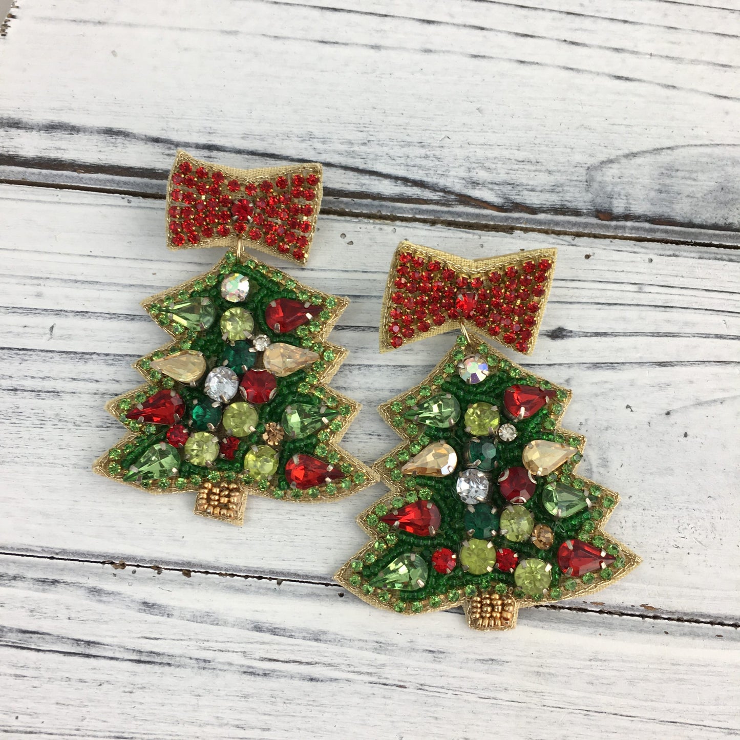 Christmas Tree Stone/Bead Earrings
