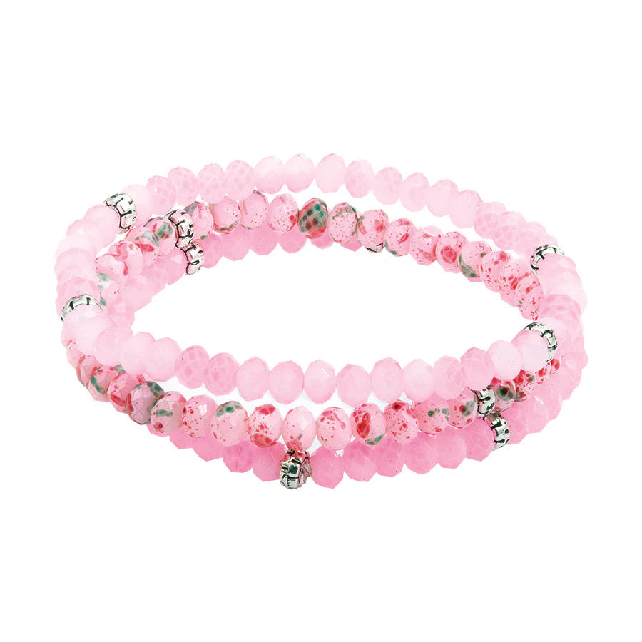 Cotton Candy Mini-Crystal w/Silver Spacers Kids Bracelets (Set Of 3)