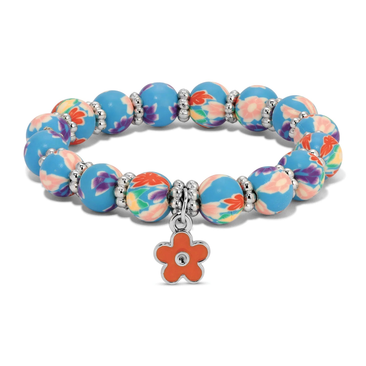 Blue w/Flower Charm Handcrafted Clay Bead Kids Bracelet