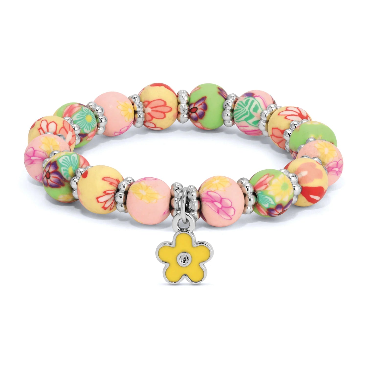 Pastel w/Flower Charm Handcrafted Clay Bead Kids Bracelet