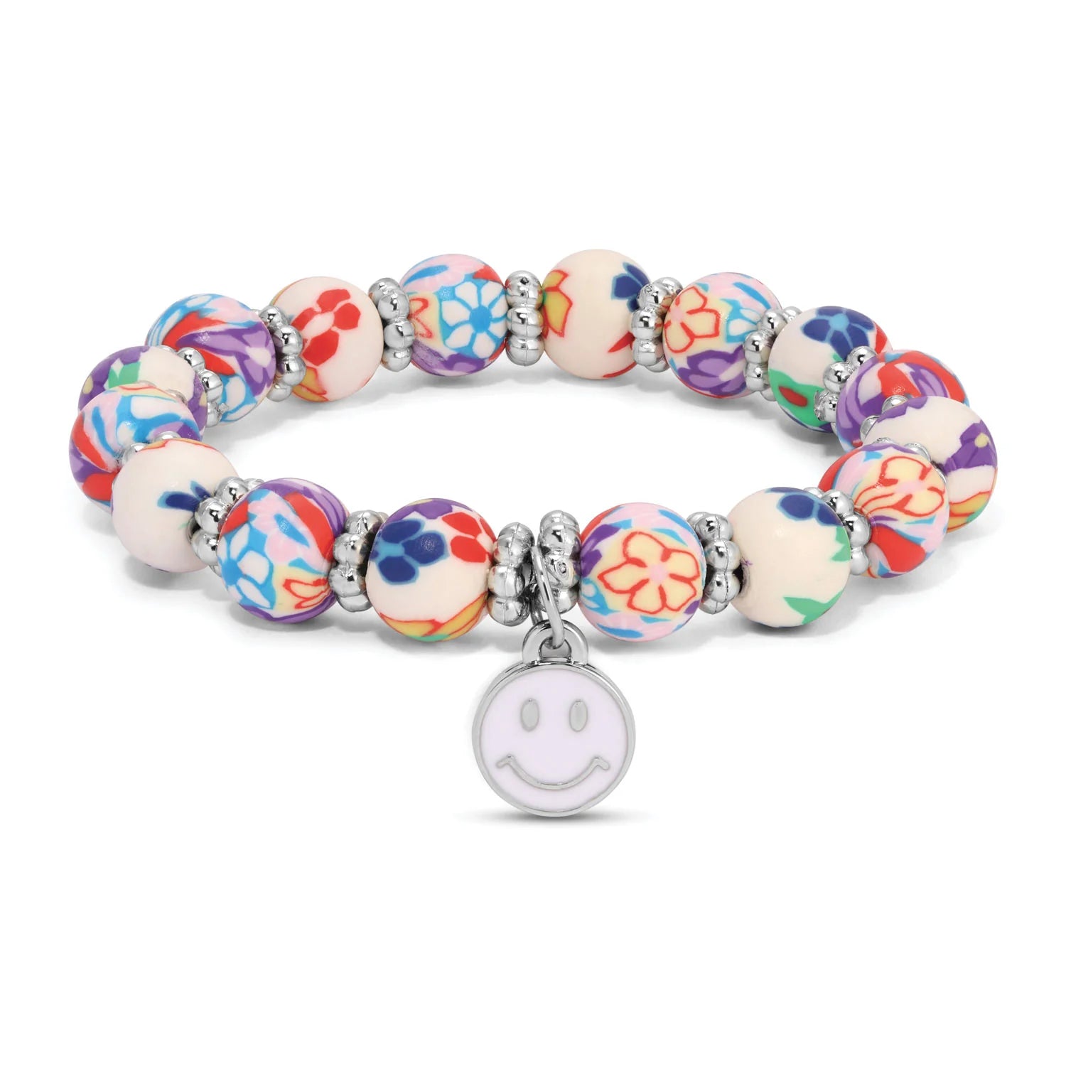 Multi-Color w/Smiley Face Charm Handcrafted Clay Bead Kids Bracelet