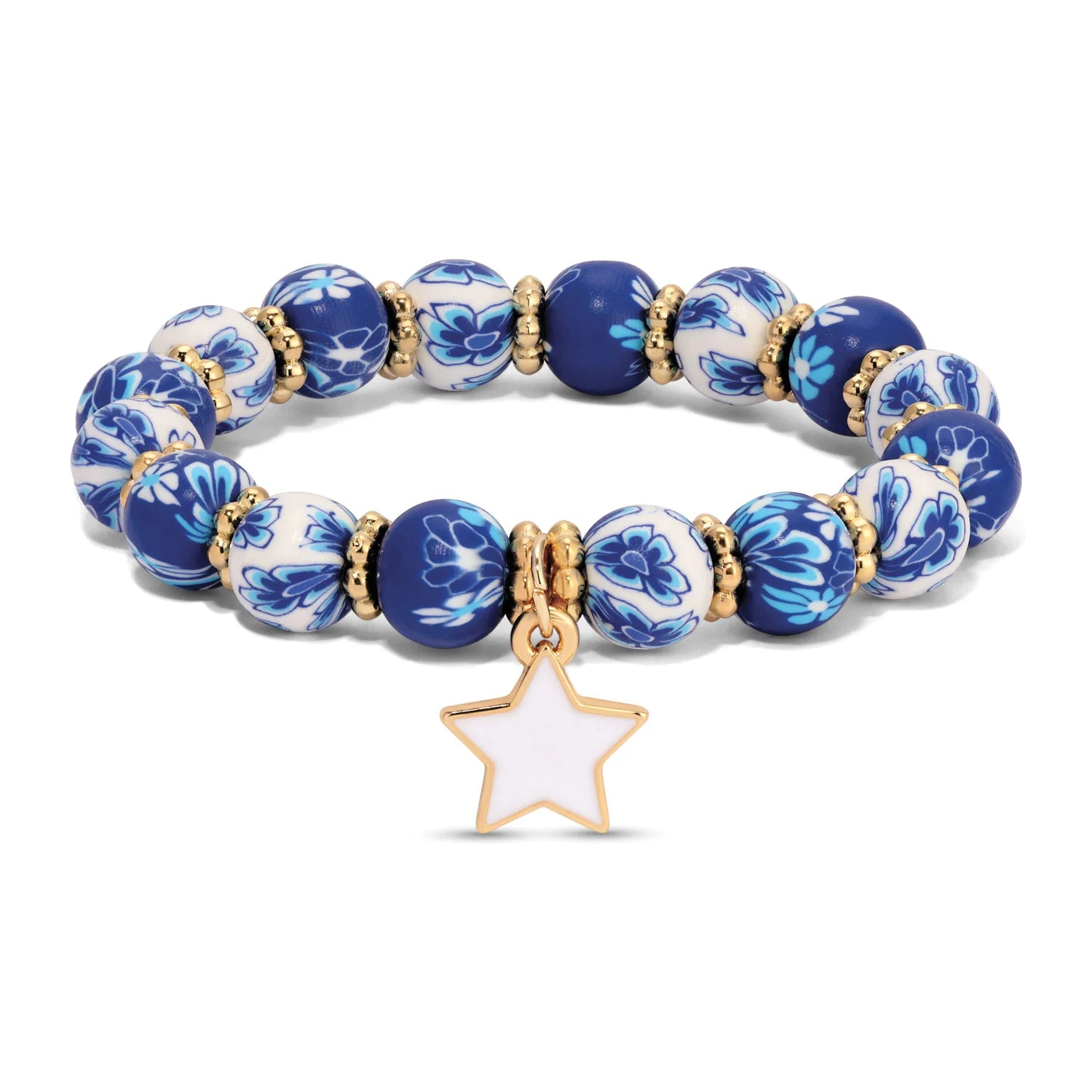 Navy & White w/Star Charm Handcrafted Clay Bead Kids Bracelet