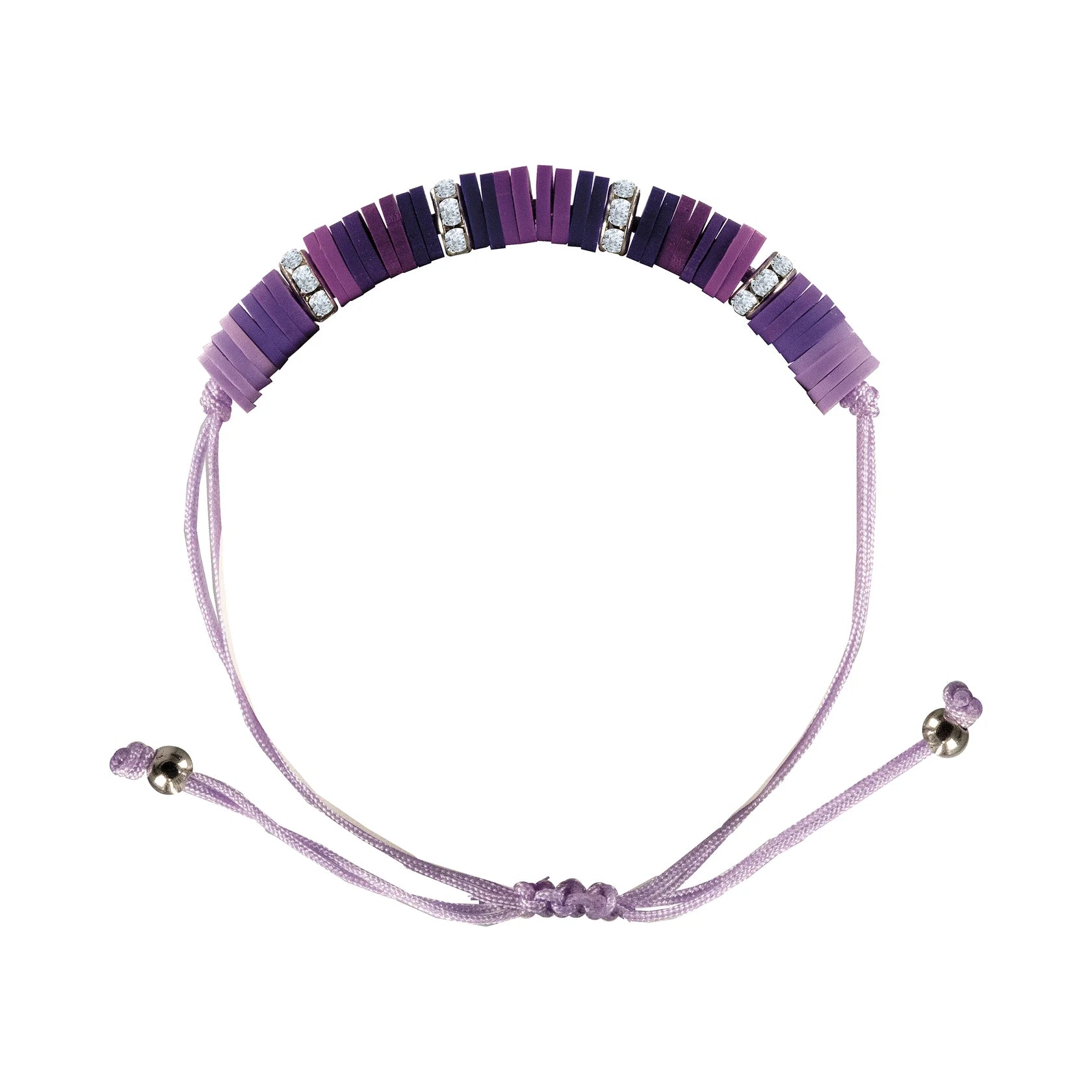 Purple Clay & Rhinestone Corded and Colorful Kids Bracelet