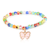 Millefiori Glass Bead w/Butterfly Charm Corded and Colorful Kids Bracelet