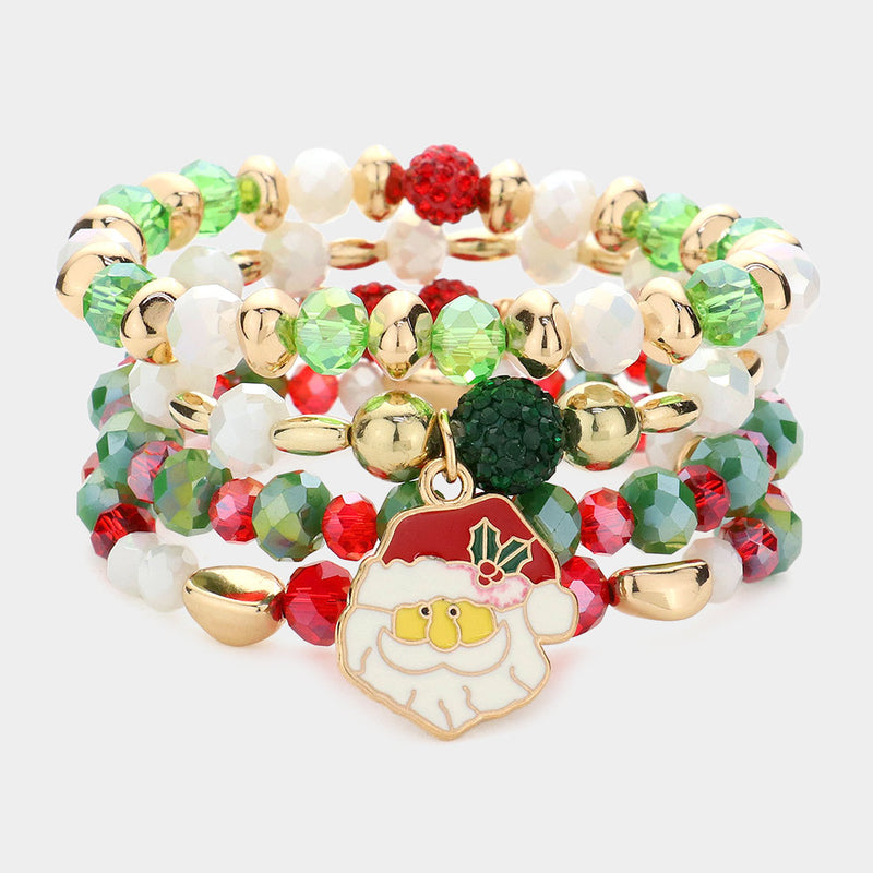 Santa Claus Beaded Bracelet Stack