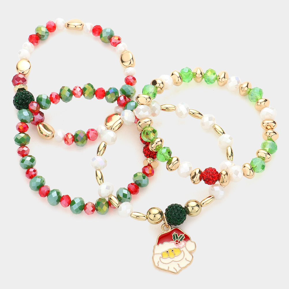 Santa Claus Beaded Bracelet Stack