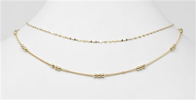 Gold Thin 2 Layered Triple Beaded Necklace