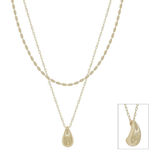 Gold Beaded Chain & Teardrop Necklace
