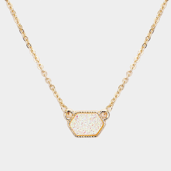 Druzy Hexagon Charm Necklace