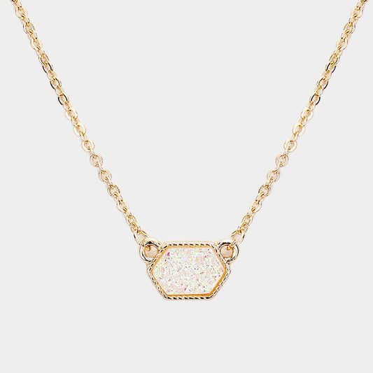 Druzy Hexagon Charm Necklace