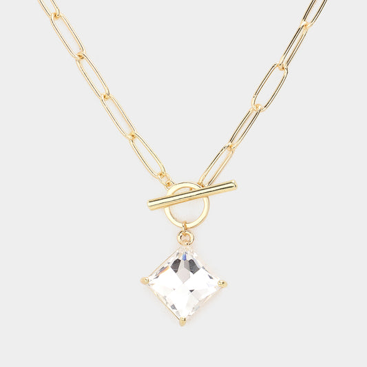 Square Stone Pendant Toggle Necklace