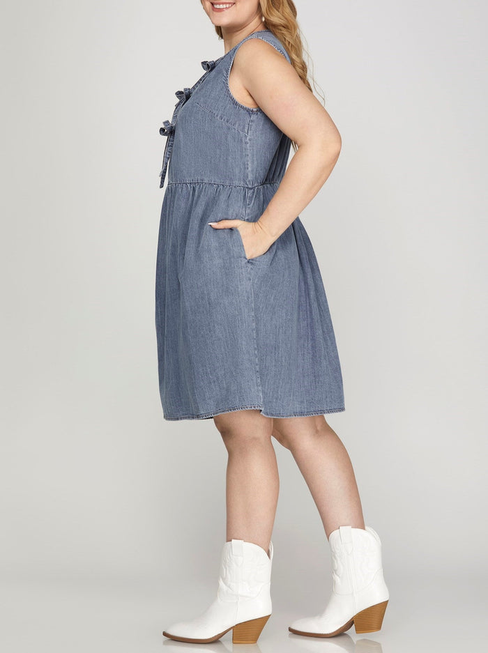 Curvy Avery Denim Bow Dress