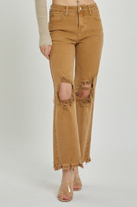 Risen HR Distressed Straight Jeans Mocha