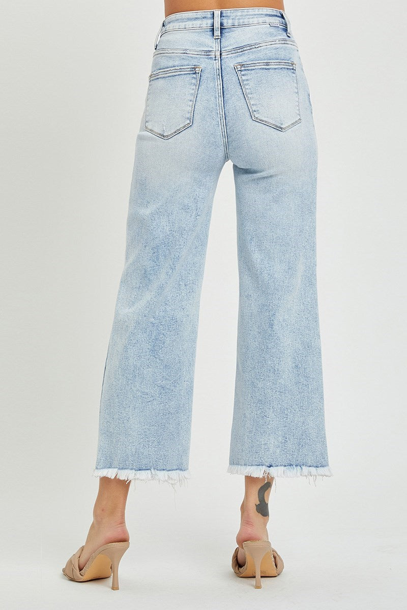 Risen HR Crop Wide Frayed Jeans