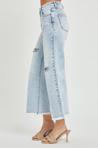 Risen HR Crop Wide Frayed Jeans