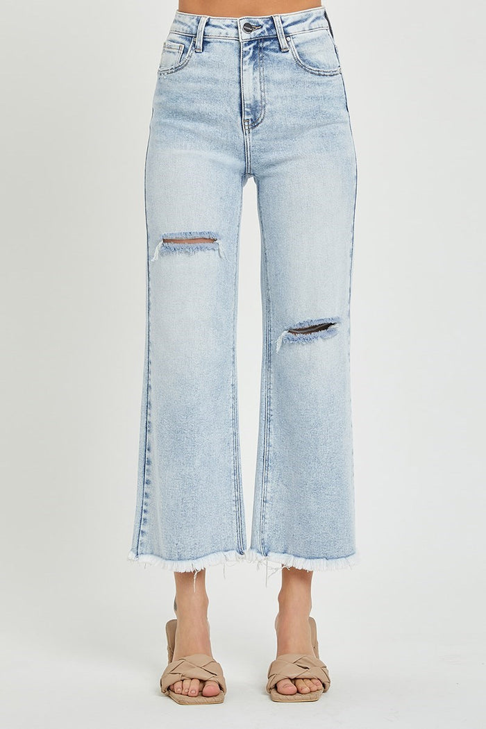 Risen HR Crop Wide Frayed Jeans