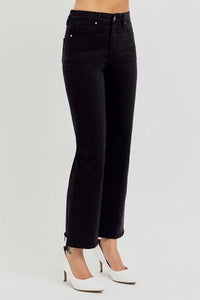 Risen Tummy Control HR Black Cropped Straight Jeans