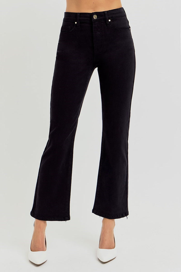 Risen Tummy Control HR Black Cropped Straight Jeans