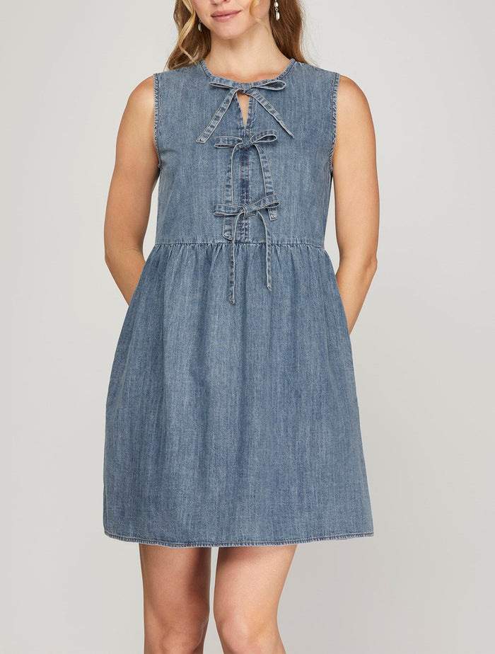 Avery Denim Bow Dress