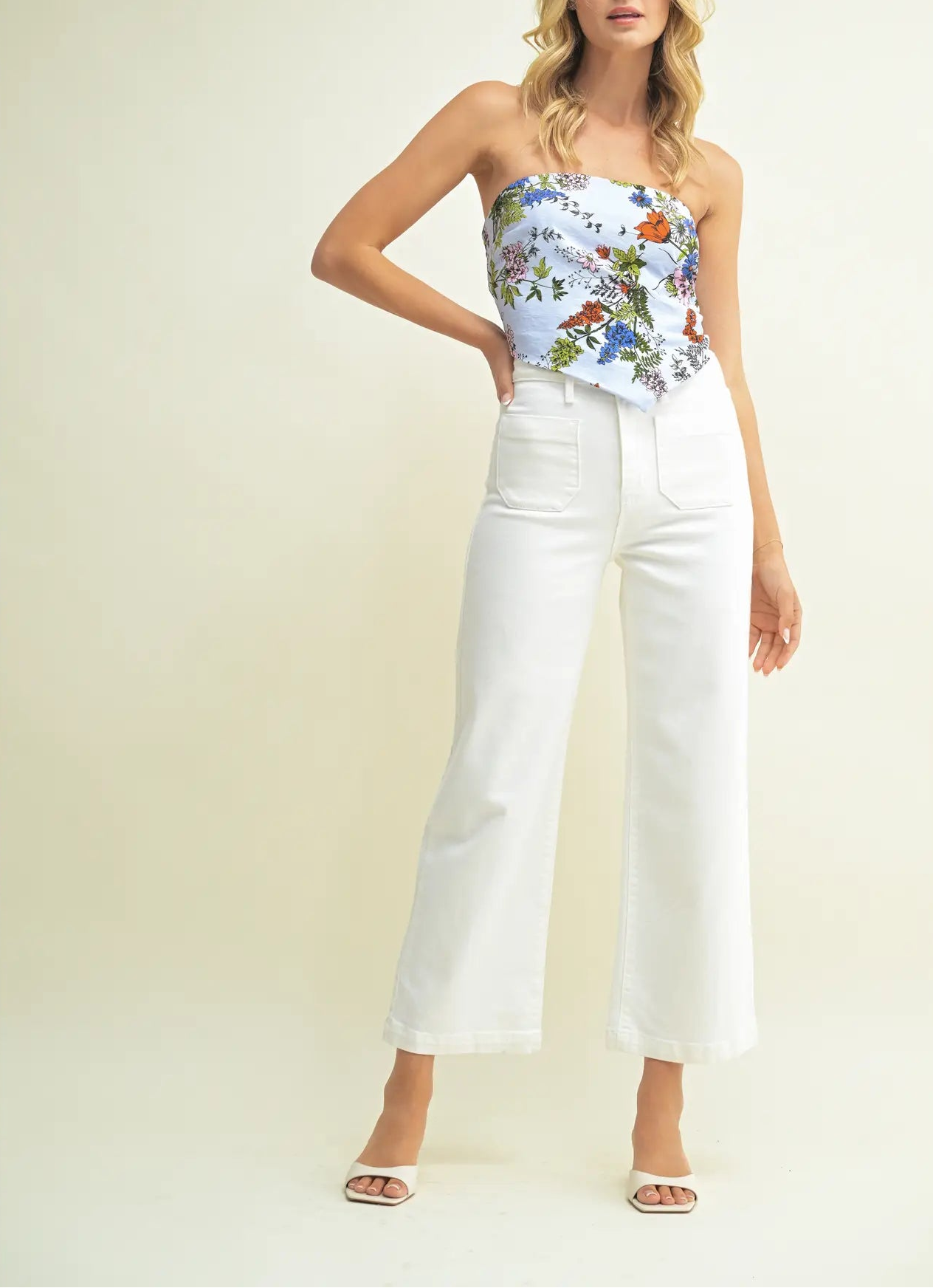 Meredith Wide Leg Off White Jeans
