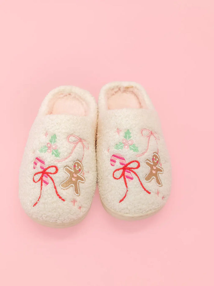 Kids Gingerbread Bow Slippers