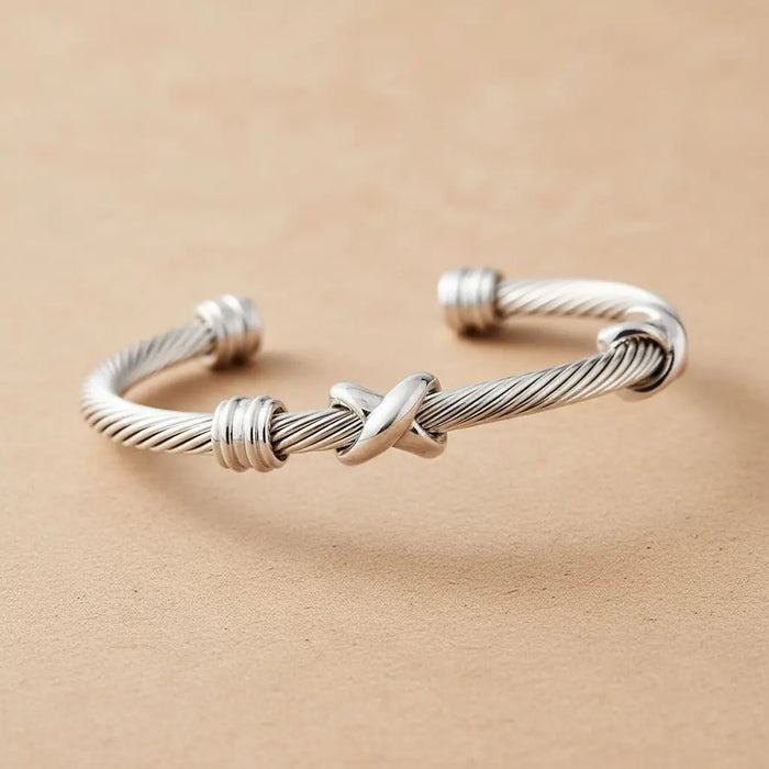 Evangeline Steel Twist Design Cuff Bracelet
