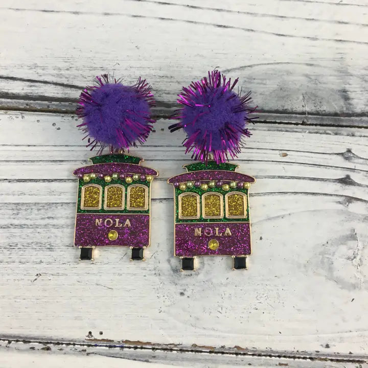 Mardi Gras Glitter Streetcar Earrings