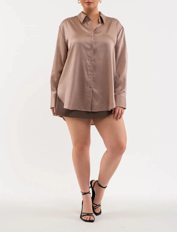 Paula Pinstripe Button Down Top