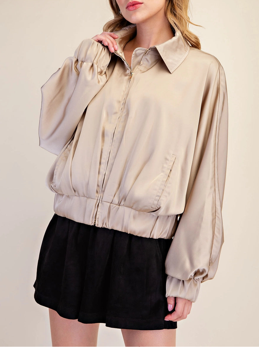 The Uptown Satin Bomber Beige