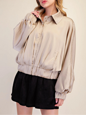 The Uptown Satin Bomber Beige