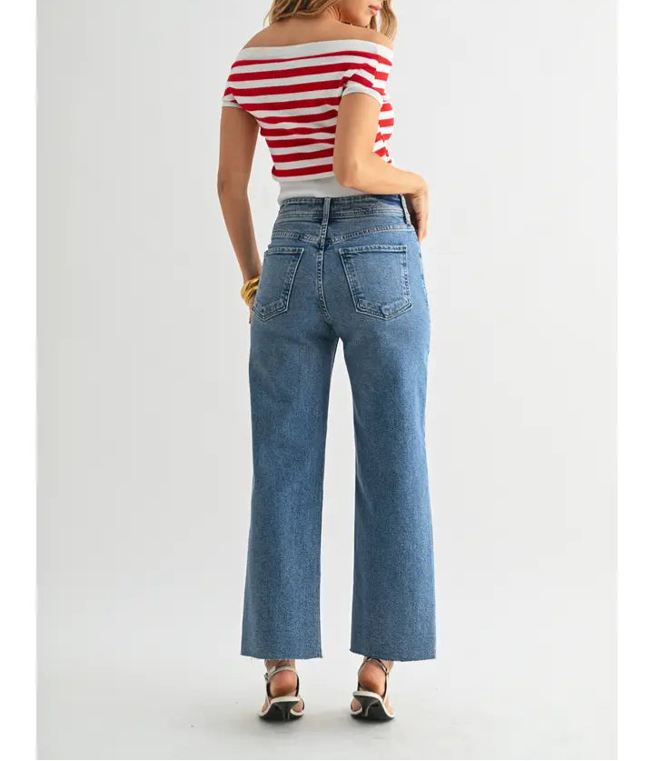 Medium Wash HR utility Wide Leg Jean