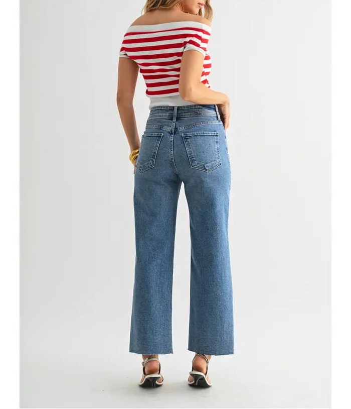 Medium Wash HR utility Wide Leg Jean