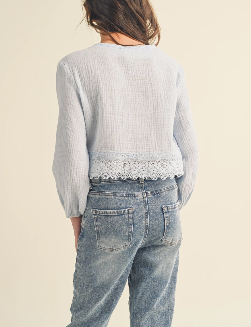 Sweet Sky Tween Button Top