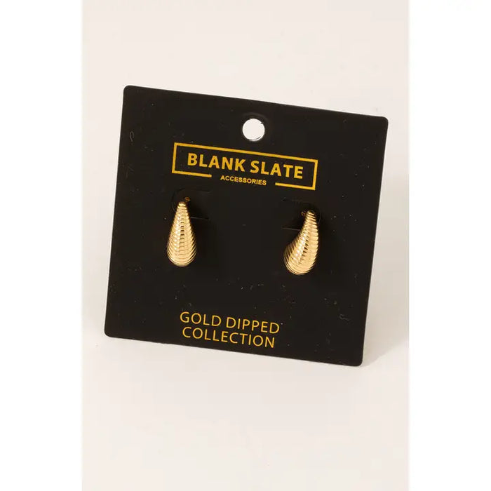 Gold Dipped Ribbed Teardrop Earrings