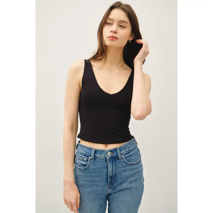 Refined V Crop Tank Black
