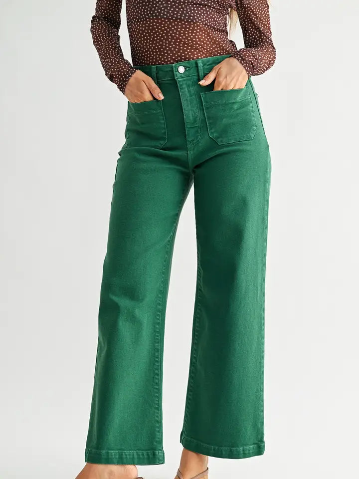 Meredith Wide Leg Green Jeans