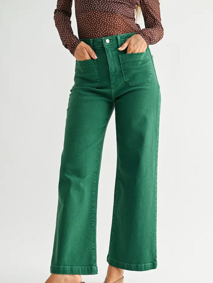 Meredith Wide Leg Green Jeans