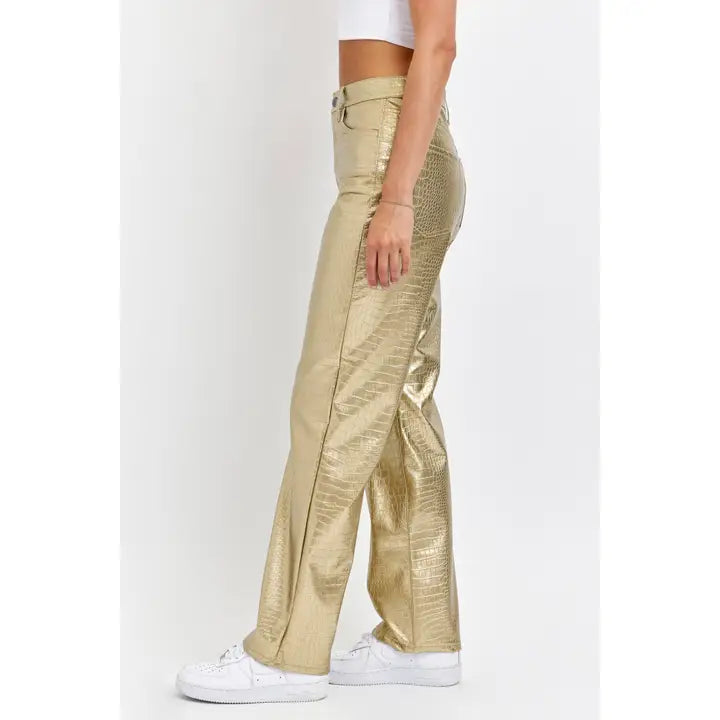 Gold Faux Leather Dad Pants