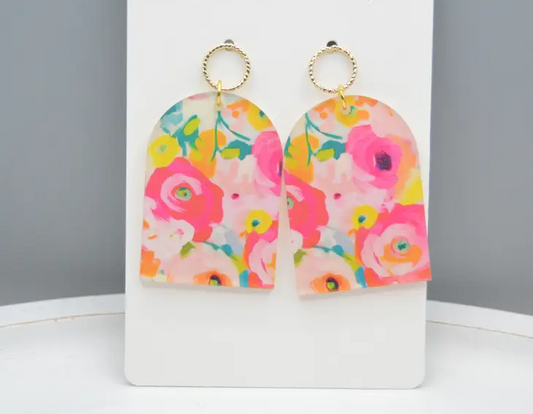 Painted Floral Acrylic Earring