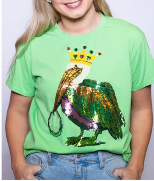 Mardi Gras Pelican Sequin Tee