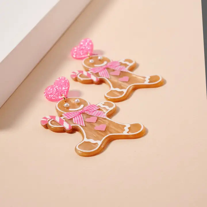 Pink Gingerbread Man Earrings