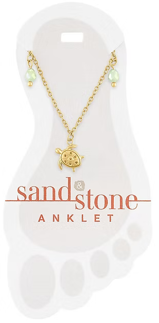Sand & Stone Anklets: Gold Turtle Dangle Sand & Stone Anklet