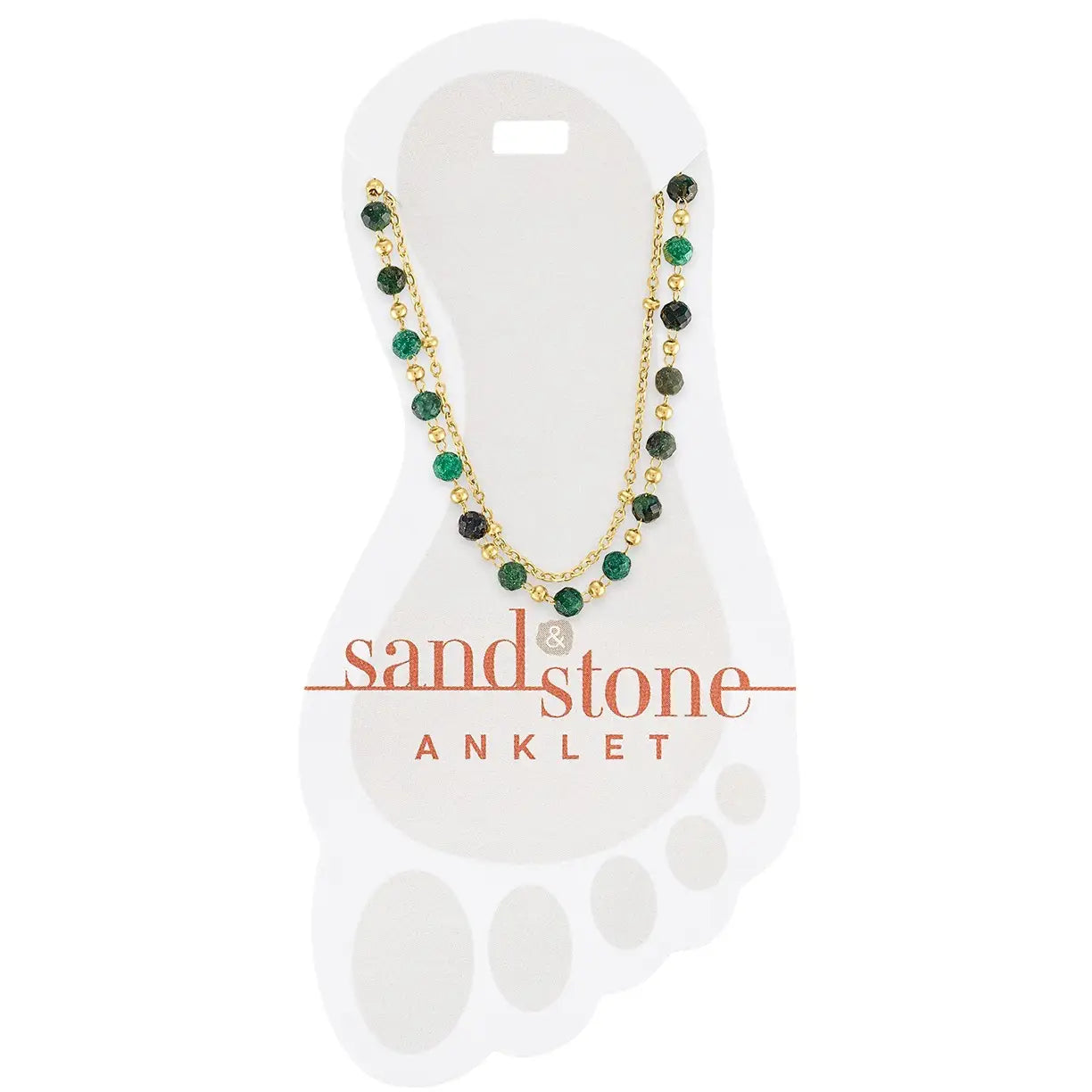Sand & Stone Anklets: Gold Green Beaded Duo Strand