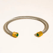 Vail Green Stone Silver Braided Bangle
