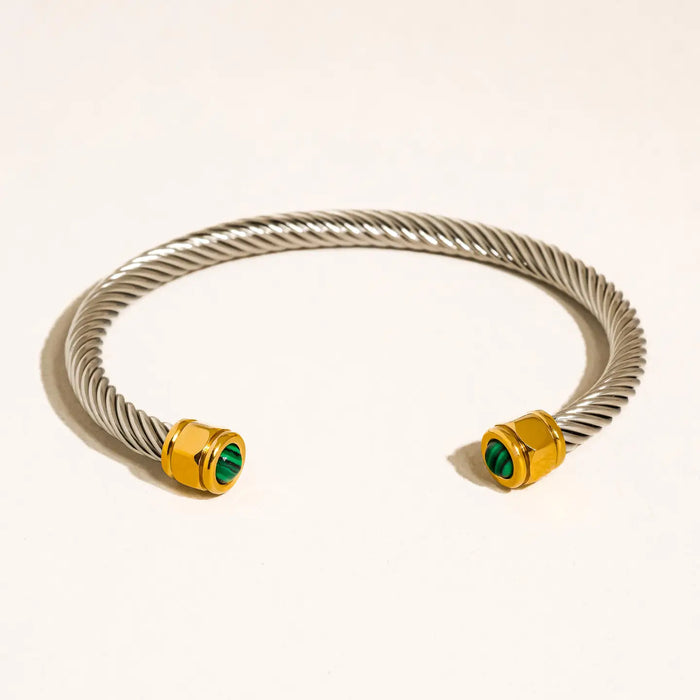 Vail Green Stone Silver Braided Bangle