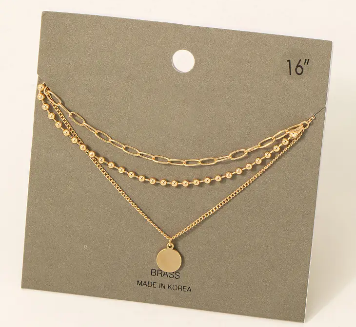 Disc Charm Layered Chain Necklace