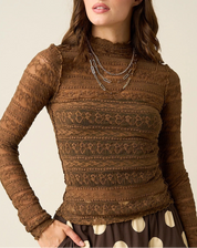Everly Lace Mock Neck Top Brown