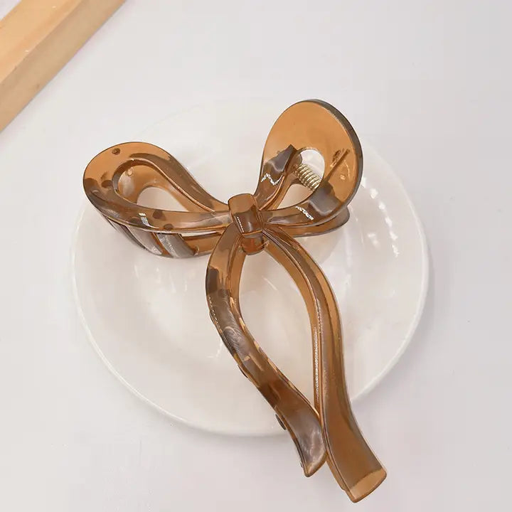 Ribbon Jelly Bow Clip Brown