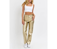 Gold Faux Leather Dad Pants