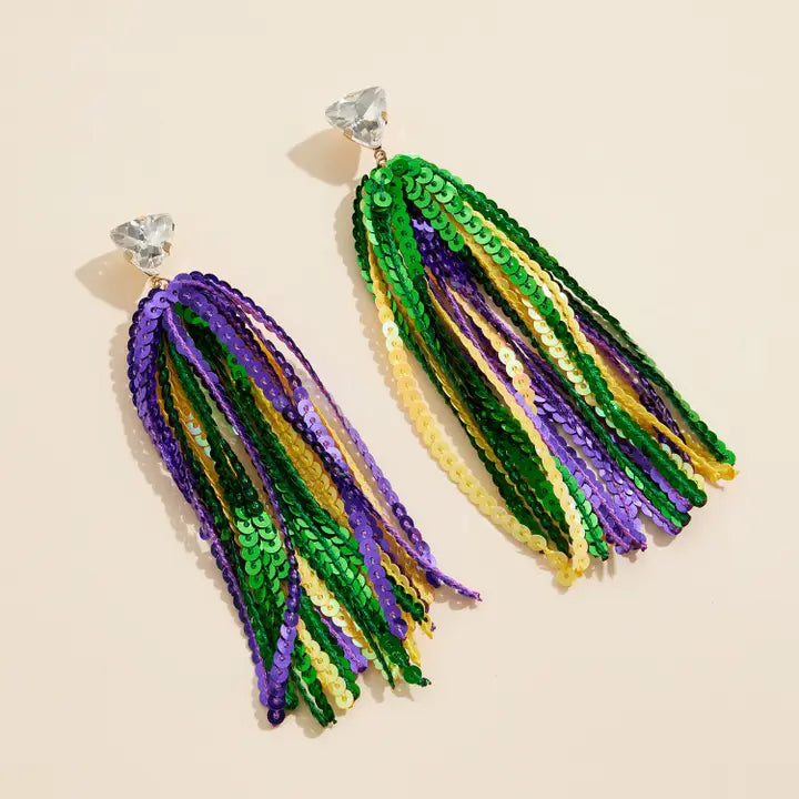 Mardi Gras Sequin Tassel Earrings